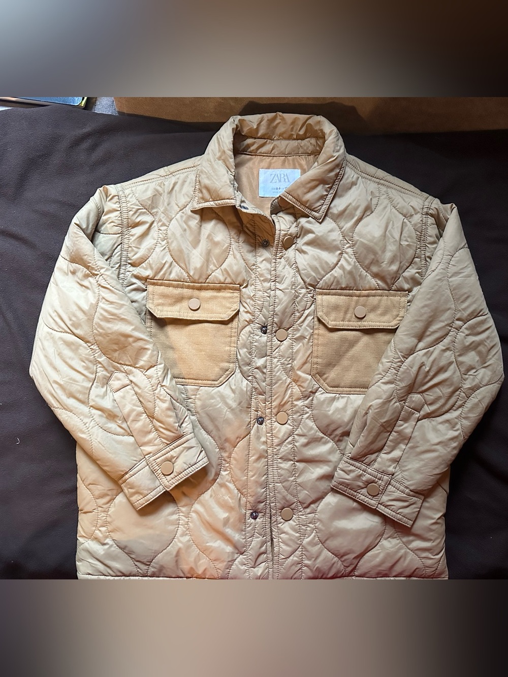 Zara Kids Quilted Tan Jacket with Patch Pockets